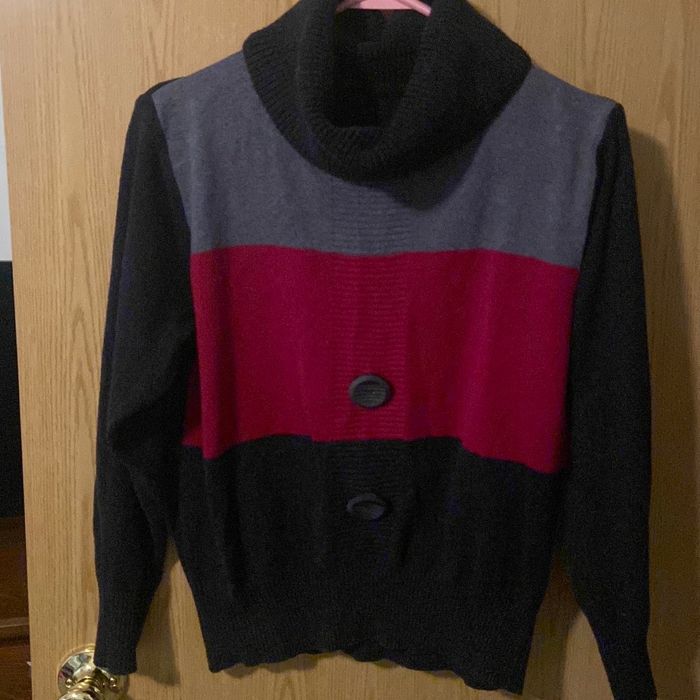 Vintage color block  Cowl neck Sweater Medium
